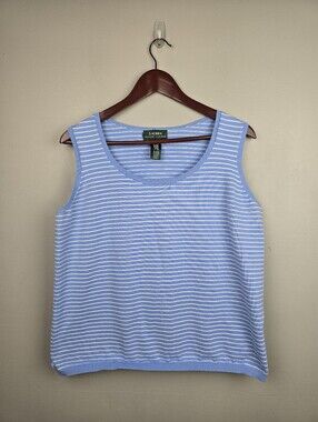 Lauren Ralph Lauren Striped Knit Sweater Vest Top Blue White Womens Plus Size 1X